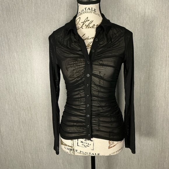Express Tops - Express Sheer Black Ruched Button-Front Women's Top Size XS
